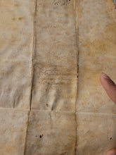 Load image into Gallery viewer, Medieval Charter Dating from the 100 Years War. Large Manuscript on Parchment, January 7th, 1420. Marguerite de Spina, Lady of Spina, Appoints New Attorneys, Notaries, and More. With a Detailed Initial and Signum