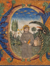 Load image into Gallery viewer, Saint Lawrence. Massive Historiated Initial of the Letter G, Early 16th Century, Italy. Leaf From a Manuscript Antiphonary