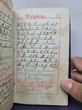 Load image into Gallery viewer, Christkatholisches Gebeth-Büchlein vor jeden guten Christen in welchem Morgen Abend Meß- Beicht und Communion Gebetter zur Hochheiligsten Dreyfaltigkeit. German Manuscript Book of Prayer, 1797. Beautiful Floral Title Border