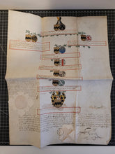 Load image into Gallery viewer, Genealogical Family Tree for Guillaume de Fontaine, Lord of Perroy, and his descendants. Illuminated Manuscript on Parchment, August 3 1696