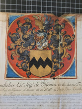 Load image into Gallery viewer, Patent of Nobility for the de Fontaine Family, Signed by the Kings Herald-At-Arms, Jean Bouhelier. Illuminated Manuscript on Parchment, April 2 1665