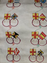 Load image into Gallery viewer, Genealogical Family Tree for Haynin, otherwise known as Hennin, lord of Cornet, and Jeanne de Godrie, and their descendants. Manuscript on Parchment, 1642