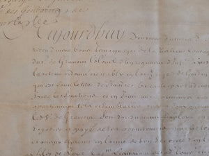 Brevet Awarded by Louis XIV, to Sieur de Gramont, for services on the gendarmes of Flanders. Manuscript on Parchment, with secretarial signature of Louis XIV, June 2 1709