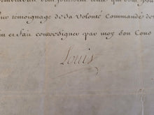 Load image into Gallery viewer, Certificate Awarded by Louis XV, to Sieur de Gramont. Manuscript on Parchment, with secretarial signature of Louis XV, April 7 1730