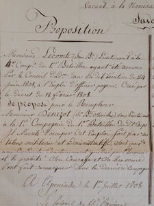Letter of Recommendation from General Claude Ursule Gency of the Grande Armee to Promote Sergeant Denizot to Lieutenant. Manuscript on Paper signed by General Claude Ursule Gency, 1808