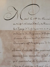 Load image into Gallery viewer, Military Letter from Louis XV to granting the charge of signage to the regiment of Bresse to Michel de Beauvais de Villeret. Manuscript on Paper with secretarial signature of Louis XV and signature of his Secretary of State for War, May 1758