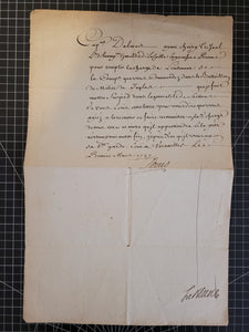 Military Letter from Louis XV announcing the post of lieutenant of militia for the generality of Soisson. Manuscript on Paper with secretarial signature of Louis XV and signature of his Secretary of State for War, Claude le Blanc, March 1727