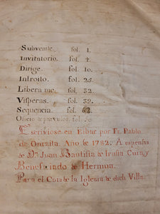 Exultabunt Domino Ossa Humilitata. Spanish Manuscript Antiphonary on Vellum for the Choir of the Church of Hermua, 1782