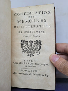 Continuation des Memoires de Litterature et d'Histoire, 1728. Parts 1 of Tomes V and VI. Arms of of Louis-Joseph de Bourbon-Condé, Prince of Condé