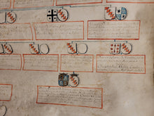Load image into Gallery viewer, Genealogical Family Tree for the Ancient, Noble, and Knightly Family of Hamme. Manuscript on Parchment, Circa 1755, with additions until the 1870s