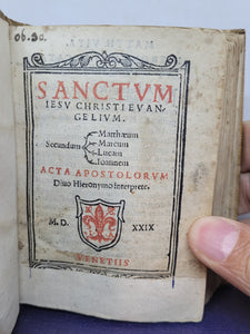 Sanctum Iesu Christi Evangelium. Secundum Matthaeum Marcum Lucam Ioannem acta apostolorum diuo Hieronymo interprete, 1529