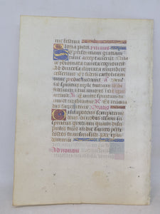 Three Leaves from an Illuminated Book of Hours, Circa 1475-1500. 32 Illuminated Initials. Leaves 57-59