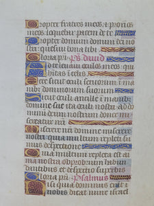 Leaf from an Illuminated Book of Hours, Circa 1475-1500. 19 Illuminated Initials. Manuscript on Vellum. Leaf 65