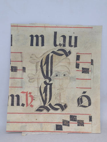 Antiphonary Initial, With a Hand Drawn Face, 15th Century. Manuscript Cutting on Parchment