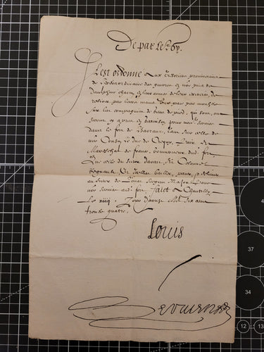 A Letter from King Louis XIII delivering orders to set up an additional company for the garrison of Fort Barraux en Dauphine. Manuscript on Paper, with secretarial signature of Louis XIII and signature of Secretary of State, August 1634