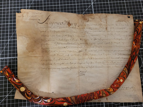 Authorization of King Louis XV to a Protestant Merchant to sell his property. Manuscript on Parchment, Signatures of Louis XV and Secretary of State, March 15 1756
