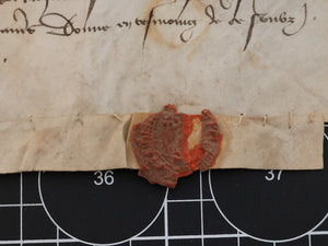 Medieval Quittance of the 100 Years War for Lord Pierre de Rechignevoisin. Manuscript on Parchment, 1416. With A Damaged Wax Seal