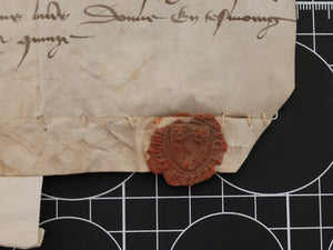 Medieval Quittance of the 100 Years War for Lord Pierre de Rechignevoisin. Manuscript on Parchment, 1415. With A Red Wax Seal With Arms