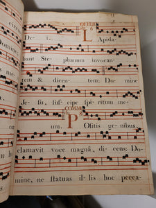 Stenciled Plainchant Manuscript Antiphonary, Containing Prayers for Mass, Complines, Vespers, and More, Early 18th Century