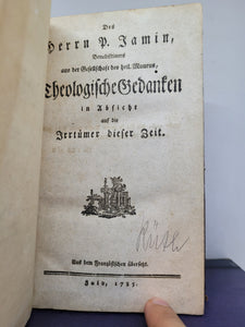 Des Herrn P. Jamin, Benediktiners aus der Gesellschaft des heil. Maurus, Theologische Gedanken in Absicht auf die Irrtümer dieser Zeit, 1785