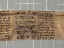 Load image into Gallery viewer, Leaf Fragment from a Glossed Biblical Manuscript, Late 13th Century. Latin Manuscript on Parchment. 12 Lines of Gothic Textura Book Hand