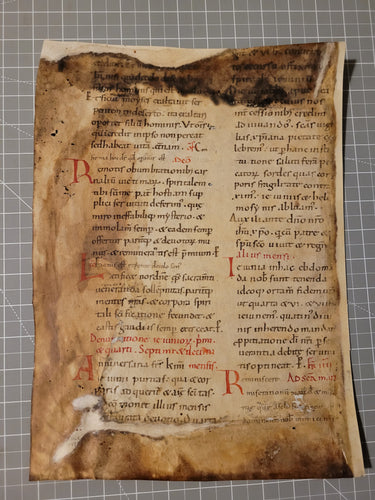 Sacramentary Containing Part of the Holy Mass, First Quarter of the 12th Century. Italian Manuscript on Parchment. Recovered Manuscript Waste Fragment