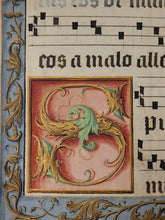 Load image into Gallery viewer, An Exquisitely Hand Painted and Illuminated Initial ‘S’ from a Liturgical Music Manuscript, Late 15th or Early 16th Century. Manuscript Cutting on Vellum