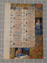 Load image into Gallery viewer, Illuminated Book of Hours Calendar Leaf, with Four Detailed Miniatures Displaying the Labors of the Months. Months of January to April, Circa 1480-1500