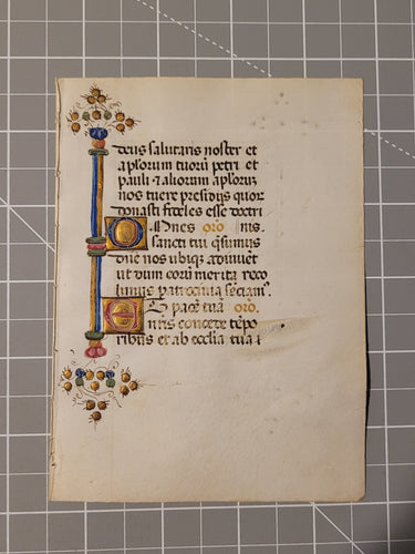 ***RESERVED*** Leaf From an Illuminated Book of Hours, Circa 1475. Two Illuminated Initials and Illuminated Border. Italian Usage. Manuscript on Vellum