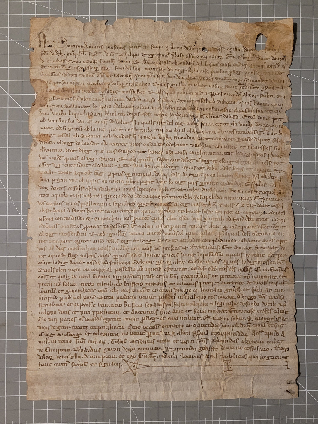 Medieval Charter. Manuscript on Parchment from France, 1292