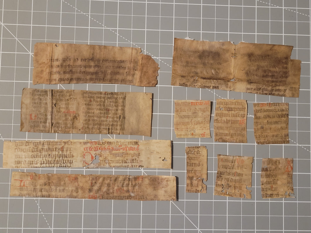 Medieval Binder’s Waste Fragment Study Lot, 12th-14th Century. 11 Pieces