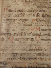 Load image into Gallery viewer, ***RESERVED*** Bifolio Leaf Fragment from a Latin Missal, Germany, Late 11th to Early 12th Century. Manuscript on Parchment. 24 Lines of Carolingian Script. Recovered from a Binding