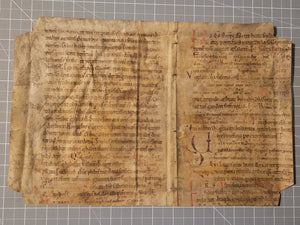 ***RESERVED*** Bifolio Leaf Fragment from a Latin Missal, Germany, Late 11th to Early 12th Century. Manuscript on Parchment. 24 Lines of Carolingian Script. Recovered from a Binding