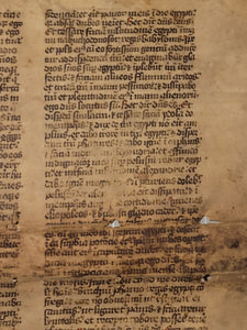 Manuscript Vulgate Bible Leaf, Early 13th Century. Book of Ezekiel. Large Manuscript on Parchment. 59 Line of Early Gothic Script. Recovered from a Binding