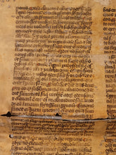 Load image into Gallery viewer, Manuscript Vulgate Bible Leaf, Early 13th Century. Book of Ezekiel. Large Manuscript on Parchment. 59 Line of Early Gothic Script. Recovered from a Binding