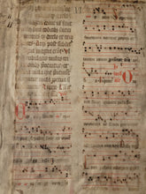 Load image into Gallery viewer, Two Leaf Bifolio from A Latin Missal, Germany, 14th Century. Manuscript on Parchment. 20 Lines of Gothic Script and Musical Notation. Recovered from a Binding