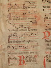 Load image into Gallery viewer, Two Leaf Bifolio from A Latin Missal, Germany, 14th Century. Manuscript on Parchment. 20 Lines of Gothic Script and Musical Notation. Recovered from a Binding