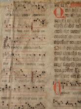 Load image into Gallery viewer, Two Leaf Bifolio from A Latin Missal, Germany, 14th Century. Manuscript on Parchment. 20 Lines of Gothic Script and Musical Notation. Recovered from a Binding