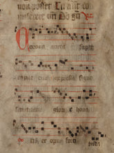 Load image into Gallery viewer, Two Leaf Bifolio from A Latin Missal, Germany, 14th Century. Manuscript on Parchment. 20 Lines of Gothic Script and Musical Notation. Recovered from a Binding