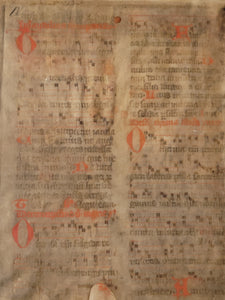 Two Leaf Bifolio from A Latin Missal, Germany, 14th Century. Manuscript on Parchment. 27 Lines of Gothic Script and Musical Notation. Recovered from a Binding