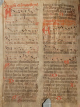 Load image into Gallery viewer, Two Leaf Bifolio from A Latin Missal, Germany, 14th Century. Manuscript on Parchment. 27 Lines of Gothic Script and Musical Notation. Recovered from a Binding