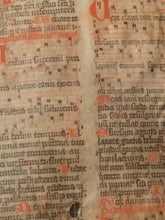 Load image into Gallery viewer, Two Leaf Bifolio from A Latin Missal, Germany, 14th Century. Manuscript on Parchment. 27 Lines of Gothic Script and Musical Notation. Recovered from a Binding