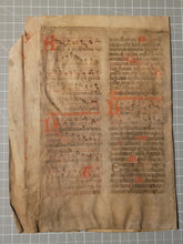 Load image into Gallery viewer, Two Leaf Bifolio from A Latin Missal, Germany, 14th Century. Manuscript on Parchment. 27 Lines of Gothic Script and Musical Notation. Recovered from a Binding