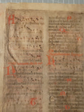 Load image into Gallery viewer, Two Leaf Bifolio from A Latin Missal, Germany, 14th Century. Manuscript on Parchment. 27 Lines of Gothic Script and Musical Notation. Recovered from a Binding