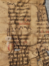 Load image into Gallery viewer, Leaf Fragment from A Latin Missal, Germany, 14th Century. Manuscript on Parchment. 24 Lines of Gothic Script and Musical Notation. Recovered from a Binding