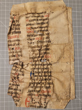 Load image into Gallery viewer, Leaf Fragment from A Latin Missal, Germany, 14th Century. Manuscript on Parchment. 24 Lines of Gothic Script and Musical Notation. Recovered from a Binding