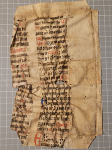 Leaf Fragment from A Latin Missal, Germany, 14th Century. Manuscript on Parchment. 24 Lines of Gothic Script and Musical Notation. Recovered from a Binding