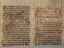 Load image into Gallery viewer, Leaf Fragment from a Latin Missal, Germany, 14th Century. Manuscript on Parchment. 20 Lines of Gothic Script. Musical Notation. Recovered from a Binding