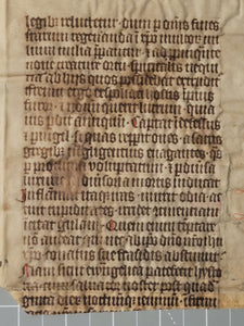 Leaf Fragment from a Latin Missal, Germany, 14th Century. Manuscript on Parchment. 20 Lines of Gothic Script. Musical Notation. Recovered from a Binding