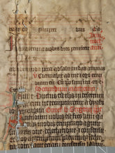 Load image into Gallery viewer, Leaf Fragment from a Latin Missal, Germany, 14th Century. Manuscript on Parchment. 20 Lines of Gothic Script. Musical Notation. Recovered from a Binding